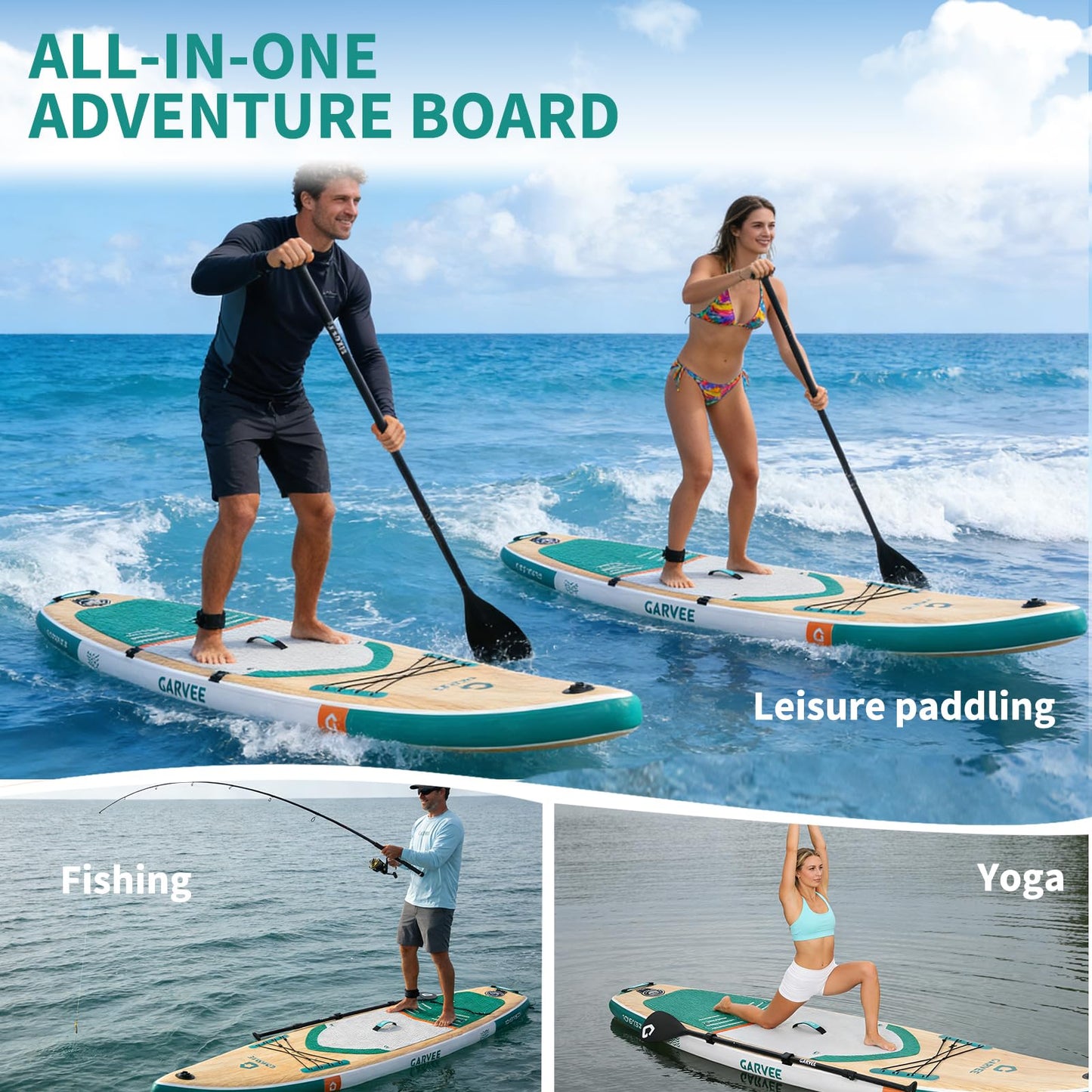 Garvee Inflatable Stand Up Paddle Board, 11' Paddle Boards with Premium SUP Accessories, Non-Slip Deck SUP Paddle Board, Stable Wide Paddleboard for Adults & Youth of All Skill Levels