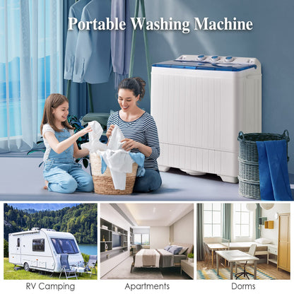Giantex Portable Washing Machine, 26lbs Washer and Spinner Combo,18 lbs Washing 8 lbs Spinning, Built-in Drain Pump, w/Timer Control, Dorm Apartment Twin Tub Mini Laundry Washer Blue White