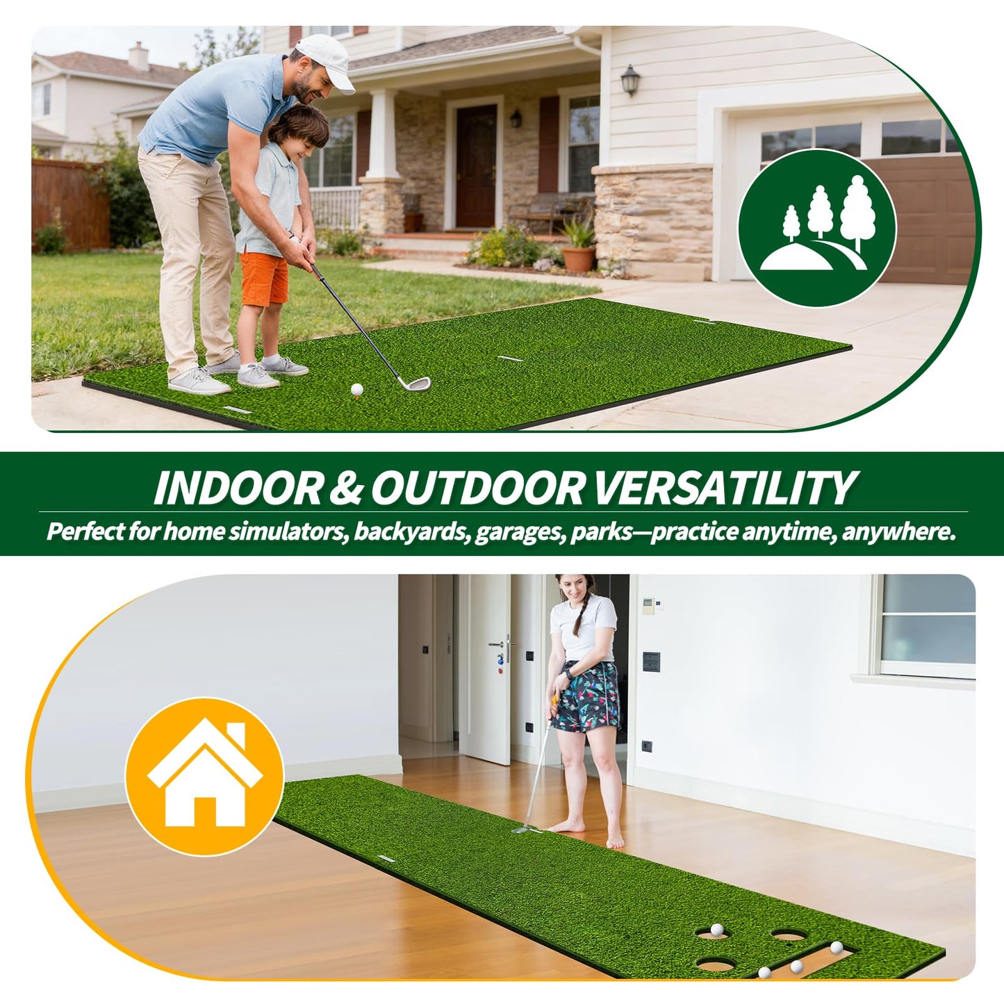 6x4.8ft Golf Hitting Mat for Indoor Outdoor Practice, High-Elasticity Golf Practice Driving Range Turf Mat, Convertible 2IN1 Golf Hitting & Putting Mat for Garage Simulator Training, Gifts for Men/Dad