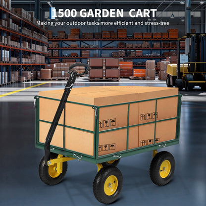 Heavy Duty 1500 Lbs Capacity Mesh Steel Garden Cart Folding Utility Wagon with Removable Sides, Garden Cart on Wheels for Gardening Soil, Tools, and Plant Transport