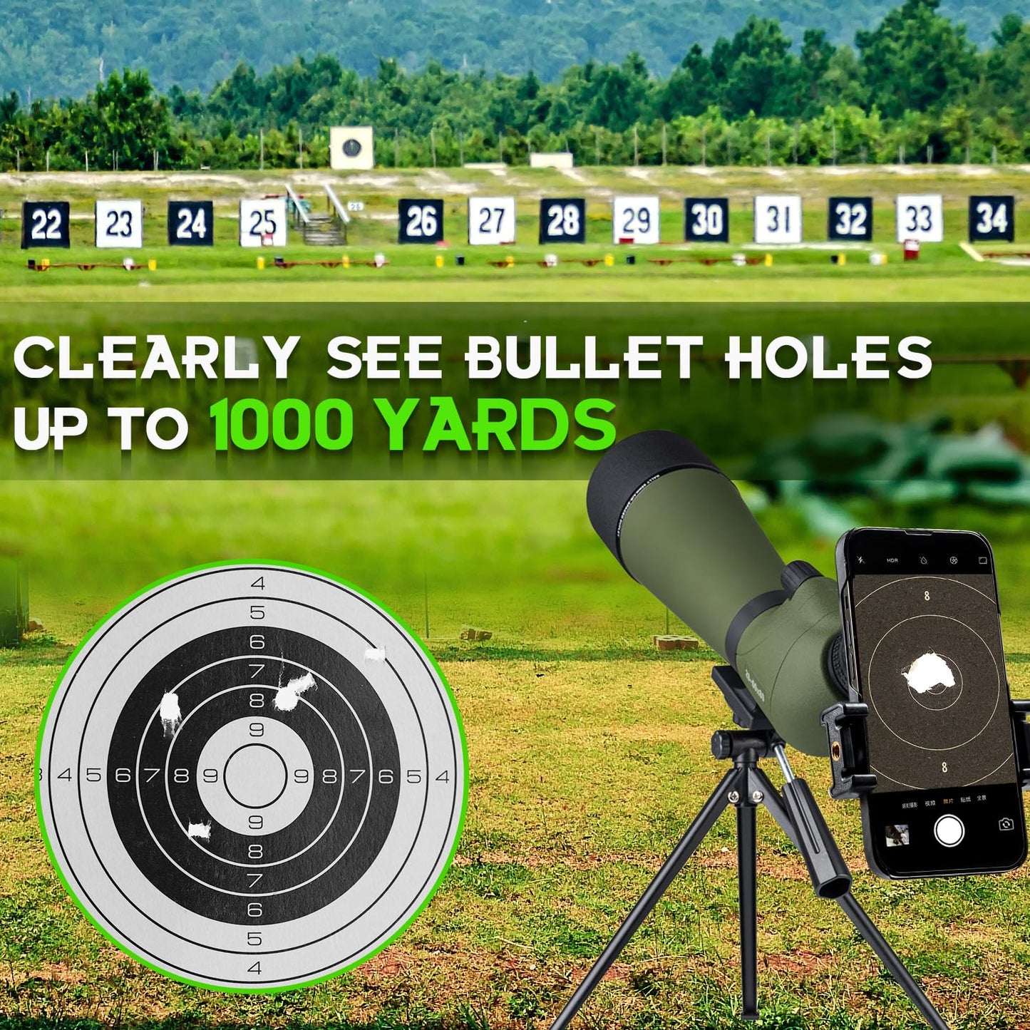 20-60x80 Spotting Scope for Target Shooting Spotter Scope with Tripod Phone Adapter BAK4 Monocular Telescope for Hunting Birdwatching Green