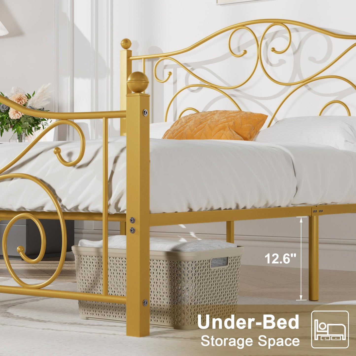 VECELO Full Size Bed Frame with Headboard and Footboard, Heavy Duty Metal Slat Support, Platform Mattress Foundation, No Box Spring Needed, Easy Assembly, Gold