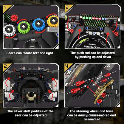 Racing Cars Steering Wheel Building Set Formula Simulator Driving Kit Compatibled with Lego Collection Model with Moving Parts &amp Phone Holder for Adults 14+ - 904PCS