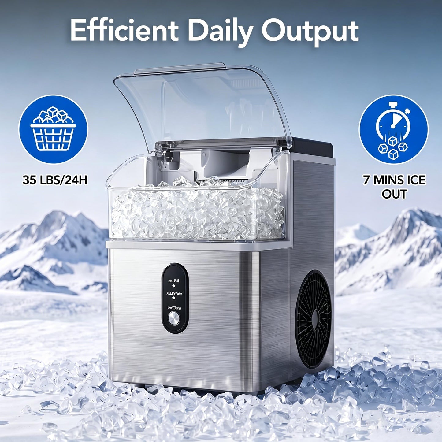 Electactic Nugget Ice Makers Countertop, Soft Crushed Pellet Portable Ice Machine with Auto-Cleaning Function, 35Lbs/24H, One-Click Operation Ice Makers for Kitchen, Office, Home