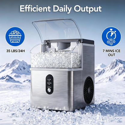 Electactic Nugget Ice Makers Countertop, Soft Crushed Pellet Portable Ice Machine with Auto-Cleaning Function, 35Lbs/24H, One-Click Operation Ice Makers for Kitchen, Office, Home