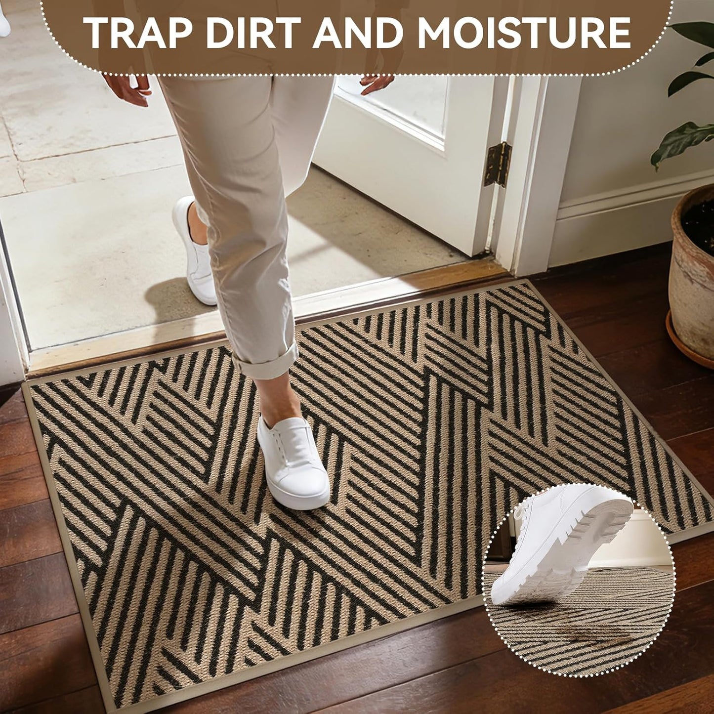 Skiennix Door Mat - Low-Profile Non-Slip Indoor/Outdoor Entryway Mat | 17"x30", Dirt-Resistant, Washable, Brown