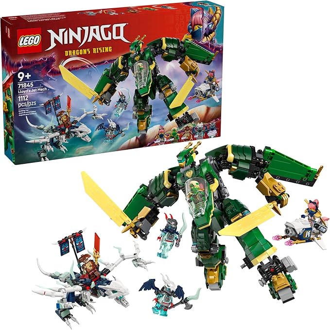 LEGO NINJAGO Lloyd's Jet Mech Building Toy - Model Building Kit for Boys &amp Girls Ages 9+ - Transforming Playset for Kids W/ 5 Ninja Toy Minifigures - Dragons Rising Gift Idea for Birthdays - 7184