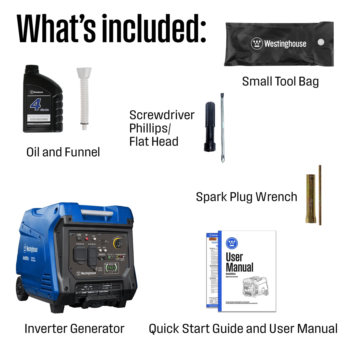 Westinghouse 5000 Peak Watt Super Quiet Portable Inverter Generator, Wheel & Handle Kit, RV Ready 30A Outlet, Gas Powered, CO Sensor, Parallel Capable,Blue