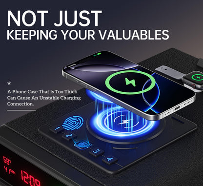 ORARAER Biometric Smart Gun Safe with Wireless Charging, 3 Quick Access Money Box with Fingerprint - Compact Bedside Drawer Safe, 24/7 Digital Clock handgun safe,Gifts for Father's Day