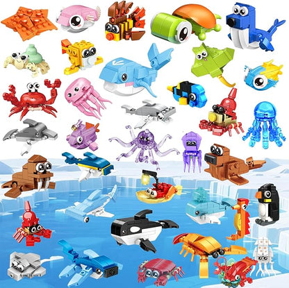 36 Pack Party Favors for KidsMini Ocean Animals Building Blocks Set Prize box toys for kids Classroom Easter Birthday Christmas Goodie Bag Fillers Creative STEM Building Toys for Ages 6-12