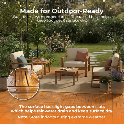 Majestick Goods Interlocking Slat Deck Tiles, Acacia Wood Interlocking Deck Tiles - Easy Installation for Patio Flooring & Walkways with Raised Base Drainage, 12 x 12 x 0.9 Inch (24 Count)