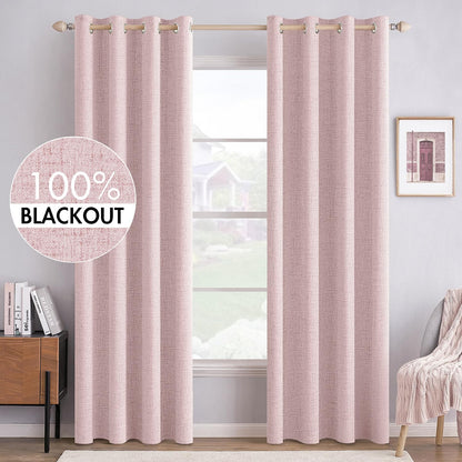 MIULEE Blackout Curtains - 100% Thermal Insulated Linen Texture Drapes | Pink, 52x96 Inch (2 Panels)