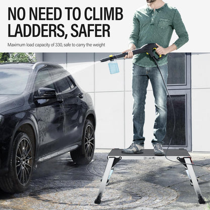 Work Platform Step Ladder, Aluminum Work Platform 36"×12"×18" Step Stool Foldable for Washing Vehicles, Cleaning, Painting 330 LBS Capacity