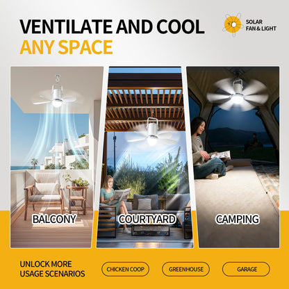 ASZEKOK Solar Ceiling Fan with Light, 21600mAh Rechargeable Battery, 23W Foldable Solar Panel, DC Brushless Quiet Fan, 3 Installation Ways, for Gazebo, Patio, Camping Tent, Garage, RV, Emergency Use