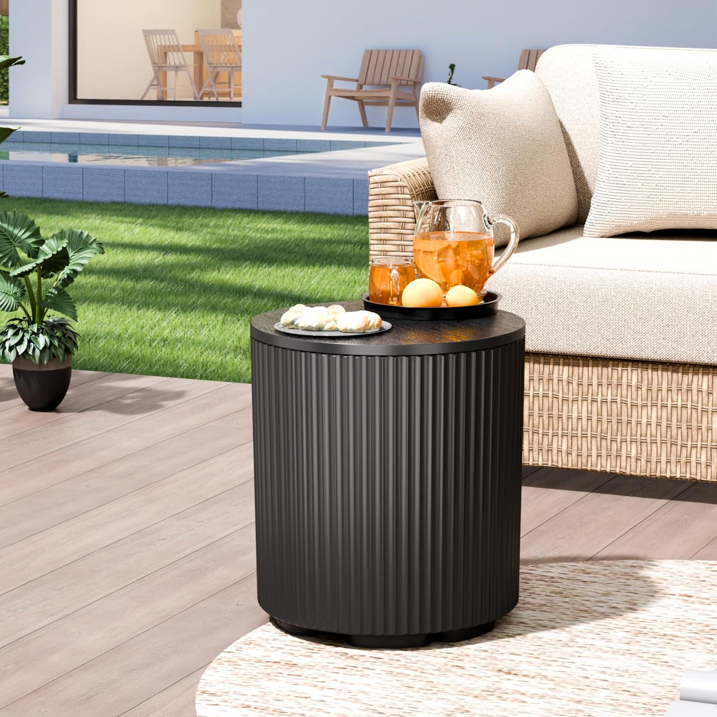 SEVOBAL 16.65in Outdoor Cooler Side Table - 2 in 1, Patio Table and Ice Chest Storage, Portable Ice Bucket Cooler, Outdoor Ice Chest Side for Parties Picnics Beach, Black