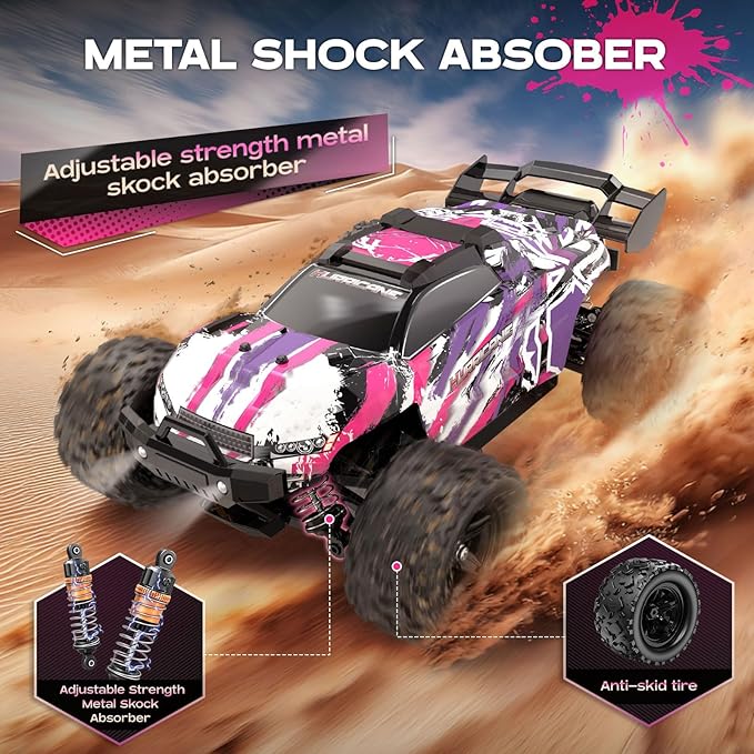 YESHIN 1:18 Waterproof Pink RC Car Toys 4X4 All Terrain Hobby Remote Control Truck with 2 Rechargeable Batteries Toy Vehicle Gift for Adults