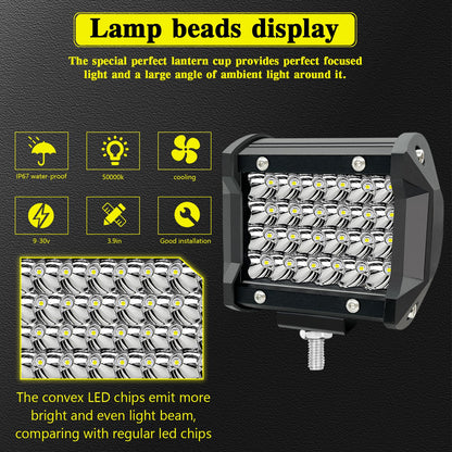 4 Inch LED pod Lights for Trucks - 72W 12000LM 12V/24V LED Work Light Bars Quad Row Equipment Light Waterproof Offroad Driving Lights for Car ATV UTV SUV Golf Cart Tractor (72W-30 Pack)