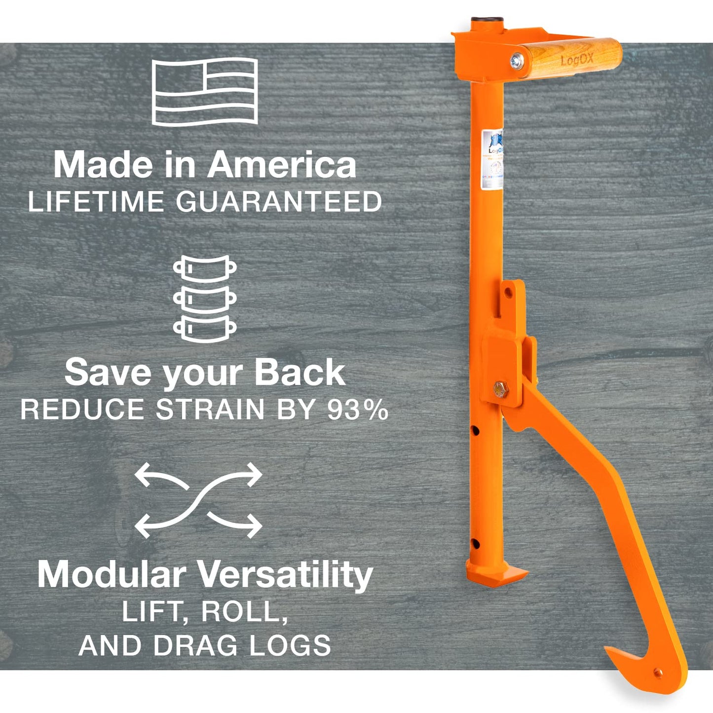 LogOX Hauler - 21” Cant Hook Log Roller and Carrier | Orange Powder-Coated Log Hauler Hand Tool for Firewood Harvesting, Brush or Tree Removal. (Patented, Made in USA, With A Warranty)