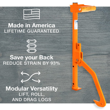 LogOX Hauler - 21” Cant Hook Log Roller and Carrier | Orange Powder-Coated Log Hauler Hand Tool for Firewood Harvesting, Brush or Tree Removal. (Patented, Made in USA, With A Warranty)