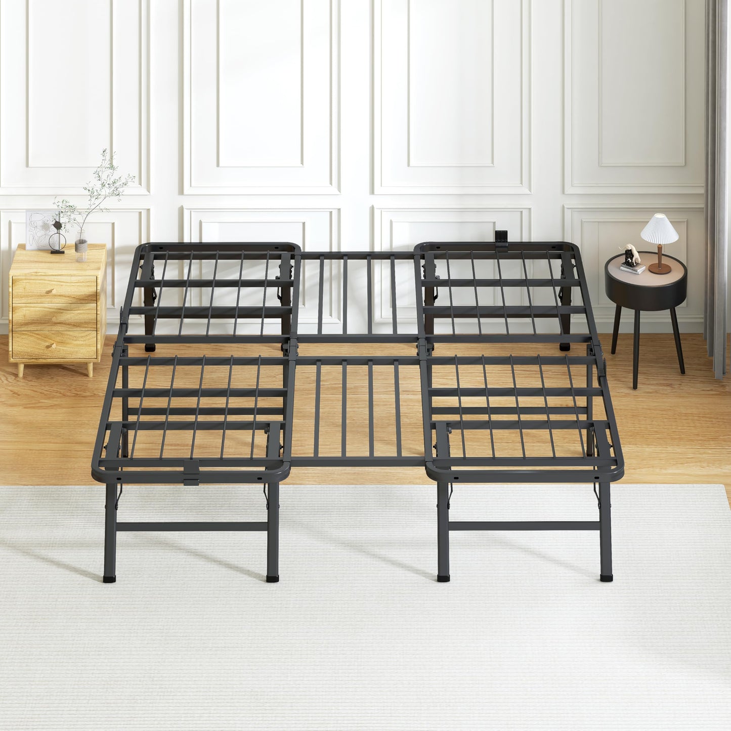 VIPSHOW 12 Inch King Metal Bed Frame Folding Bed Frame Tool-Free Assembly Mattress Foundation No Box Spring Needed Platform 2500lbs Heavy Duty Steel Slats, Noise-Free, Easy Assembly, Black