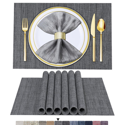 BETEAM Placemats Set of 6, Woven Vinyl Placemat for Dining Table Washable Wipeable Kitchen Place Mats Durable Indoor Outdoor Table Mats
