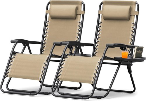 Homall Zero Gravity Chairs - Adjustable Folding Lounge Chairs with Pillows - Set of 2 in Cream Color