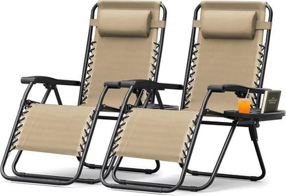 Homall Zero Gravity Chairs - Adjustable Folding Lounge Chairs with Pillows - Set of 2 in Cream Color