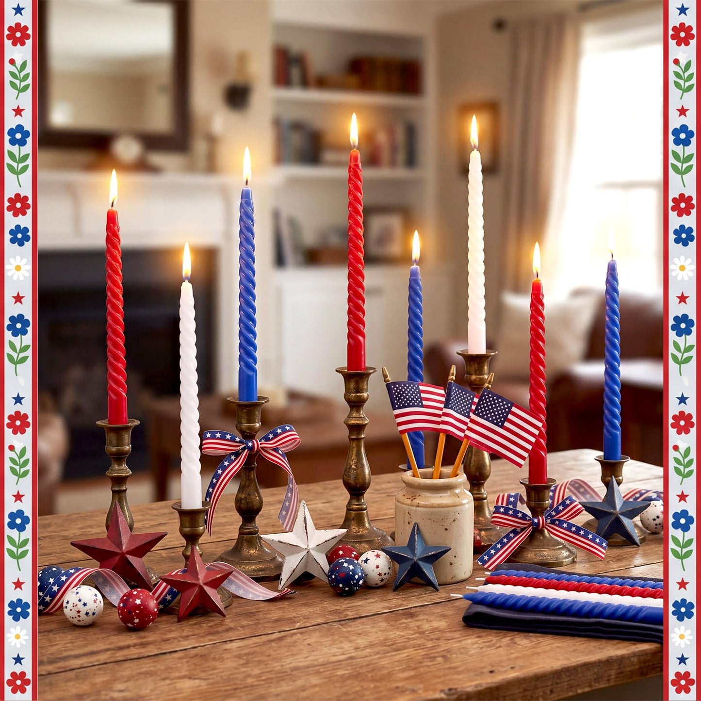 Conelist 12 Pack Red White Blue Spiral Taper Candles Patriotic Flameless Candles Unscented Dripless Twisted Candle Decor with Box 10 Inch for 4th of July 250 Anniversary Independence Day