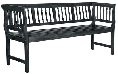 SAFAVIEH Outdoor Patio Furniture Collection – Brentwood Dark Slate Grey Distressed Acacia Wood Bench with Silver Accents, Classic Outdoor Seating for Porch or Garden (PAT6732K)