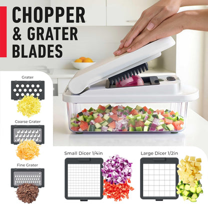 Mueller Vegetable Chopper - 10-in-1 Mandoline Slicer with 8 Blades & Container for Effortless Food Prep