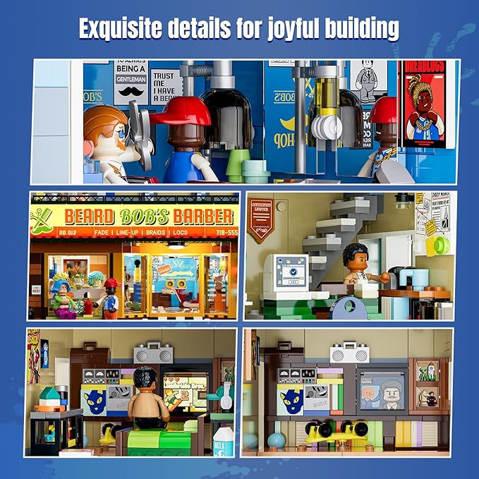 Barbershop Lighting Building Bricks Set - Street Fusion City Town Modular Playset Collection Display kit with Minifigures 2557 Pcs for Adults &amp Teens &amp Life Enthusiasts