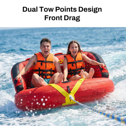 PEAKFLOW Towable Tube,Boat Tube,2 Rider Models,Tubes for Boating,PVC Liner and Full Nylon Cover,EVA Foam Pads and 8 EVA Handles,Swift Connect Rapid Boston Valve, 64x61Inches Inflated,Passione Series