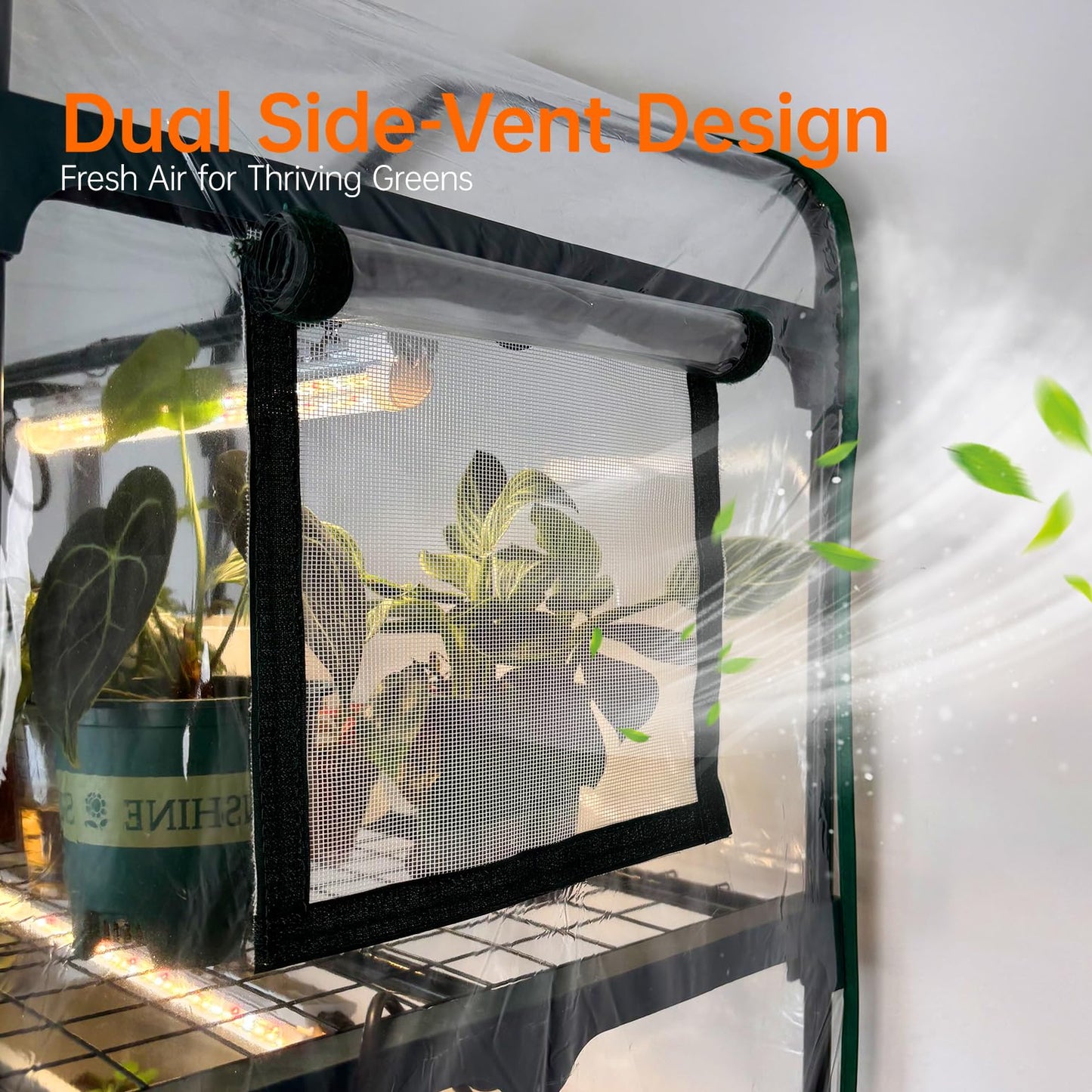 Bstrip Indoor Greenhouse with Grow Lights, PVC Tent with Waterproof Base Mat, Airflow Windows&Zippered Door, 4Pcs Grow Lights for Seed Starting with Timer, 4-Tier Greenhouse Shelf 27.2x19.3x61.8in