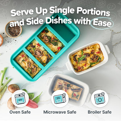 Souper Cubes Stoneware - Small 5" x 3" Ceramic Baking Dish Set of 4 with Silicone Covers | Ideal for Reheating Single Servings - White