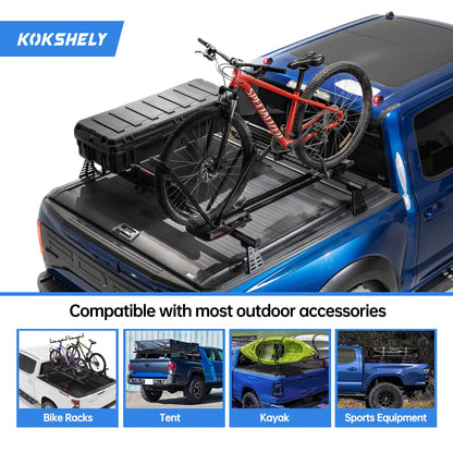 Adjustable 65.4”Truck Bed Rack Cross Bars（2-Pack） for Mid-Size Trucks with Soft Roll-Up, Hard Rolling,Tri-Fold, Retract Hard Tonneau Covers|Aluminum Cross Bars|Compatible with Kayak Racks, Bike Racks