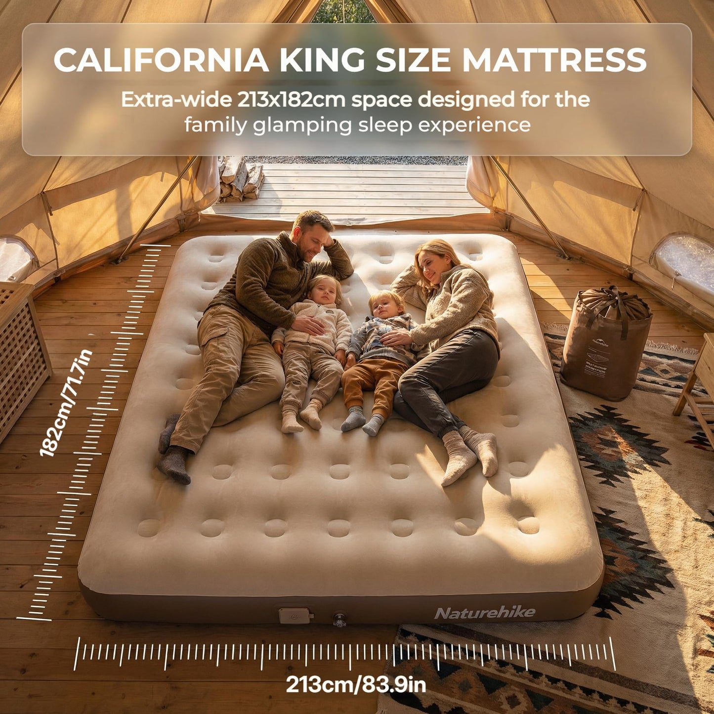 Naturehike California King Size Air Mattress with Built-in USB Rechargeable Pump, 992 lbs Max Support Inflatable Mattresses, Blow up Mattress Air Bed for Home, Camping, Guests, Travel