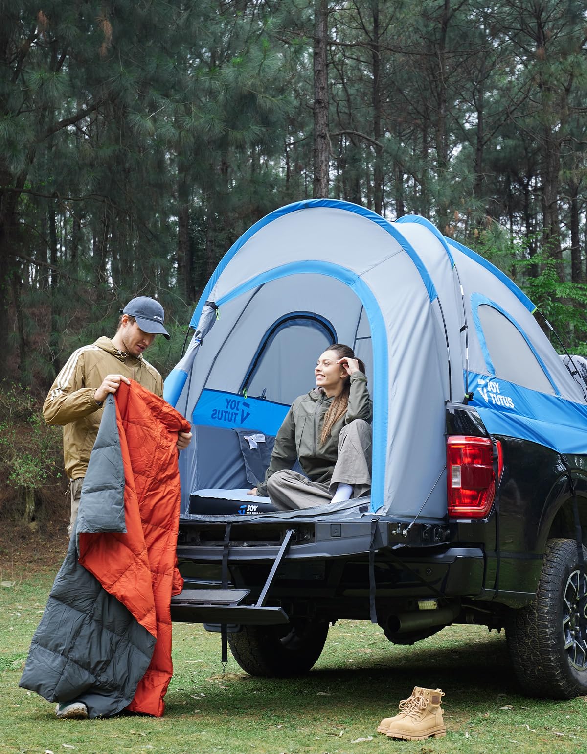 JOYTUTUS Truck Tent, Portable Truck Bed Tent with Rainfly, Truck Tent for 6.0'-6.3' with Fiberglass Pole, Waterproof PU2000mm Double Layer for 2 Person - Blue