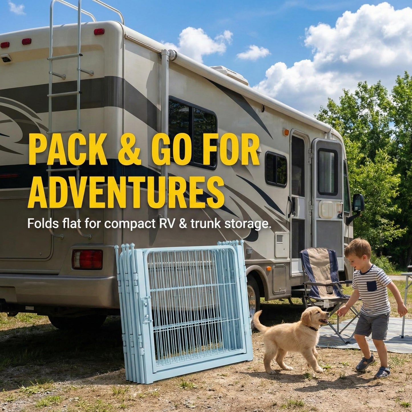 Blue Dog Playpen for Small/Medium Dogs - 32 inch 8 Panels Heavy Duty Metal Puppy Fence Outdoor Indoor with Door, Anti-Rust Foldable Puppy Pen Pet Enclosure, Portable Exercise Kennel for Camping, Yard