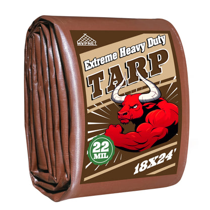 MVPNET 18x24 FT Tarp 22 mil Extreme Heavy Duty Waterproof tarps,Brown&Beige Multipurpose Outdoor Tarpaulin Tear-Proof&UV-Resistant,for Canopy,Camping,Roof,Trailer, Etc