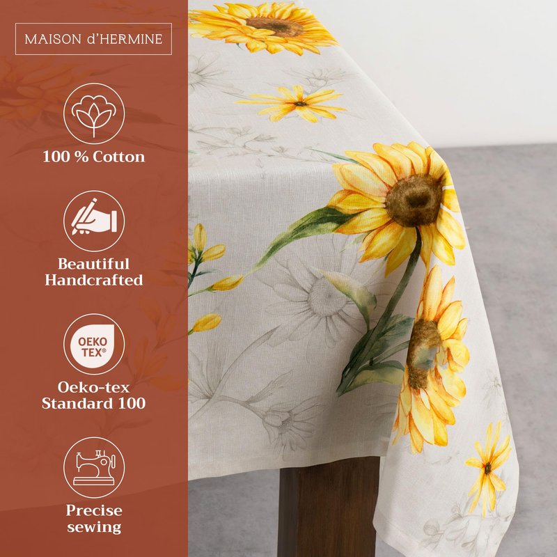 Maison d' Hermine Table Cloth Rectangle Table 100% Cotton 54 x 72 Inches Tablecloth Reusable Decorative for Dining Kitchen Room Farmhouse Home Gifts for Mothers Day Spring Summer - Candice