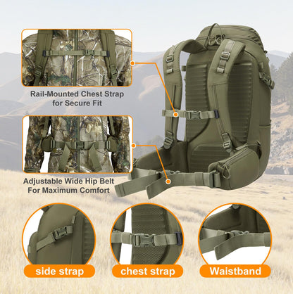 SIATREX SCOUT1800 Hunting Daypack – 500D DWR Tear-Resistant Nylon, Lightweight Tactical Backpack with MOLLE Webbing & Hydration Compatible, for Archery, Scouting, and Backcountry Hunts