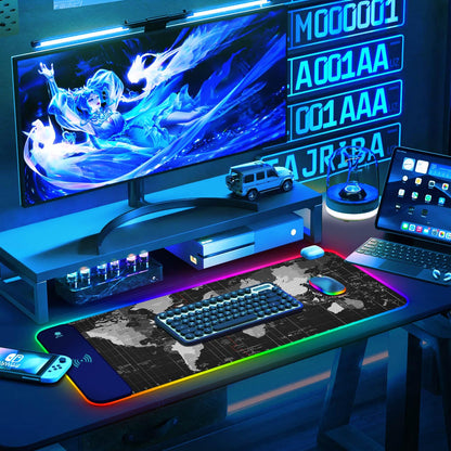 ToLuLu RGB Gaming Wireless Charging Mouse Pad, 5/7.5/10/15W 10 Light Modes LED Mouse Pad Computer Keyboard Mat Mousepad, 800x300x4MM Extended Large Desk Mat for Gaming, MacBook, Laptop, PC, Galaxy