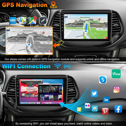 4G+64G Bluetooth Car Radio for Jeep Compass 2017-2020, 10 inch 5GWi-Fi 1280 * 800HD 32EQ Touch Screen Stereo with CarPlay Android Auto SWC +Backup Camera, GPS Navigation