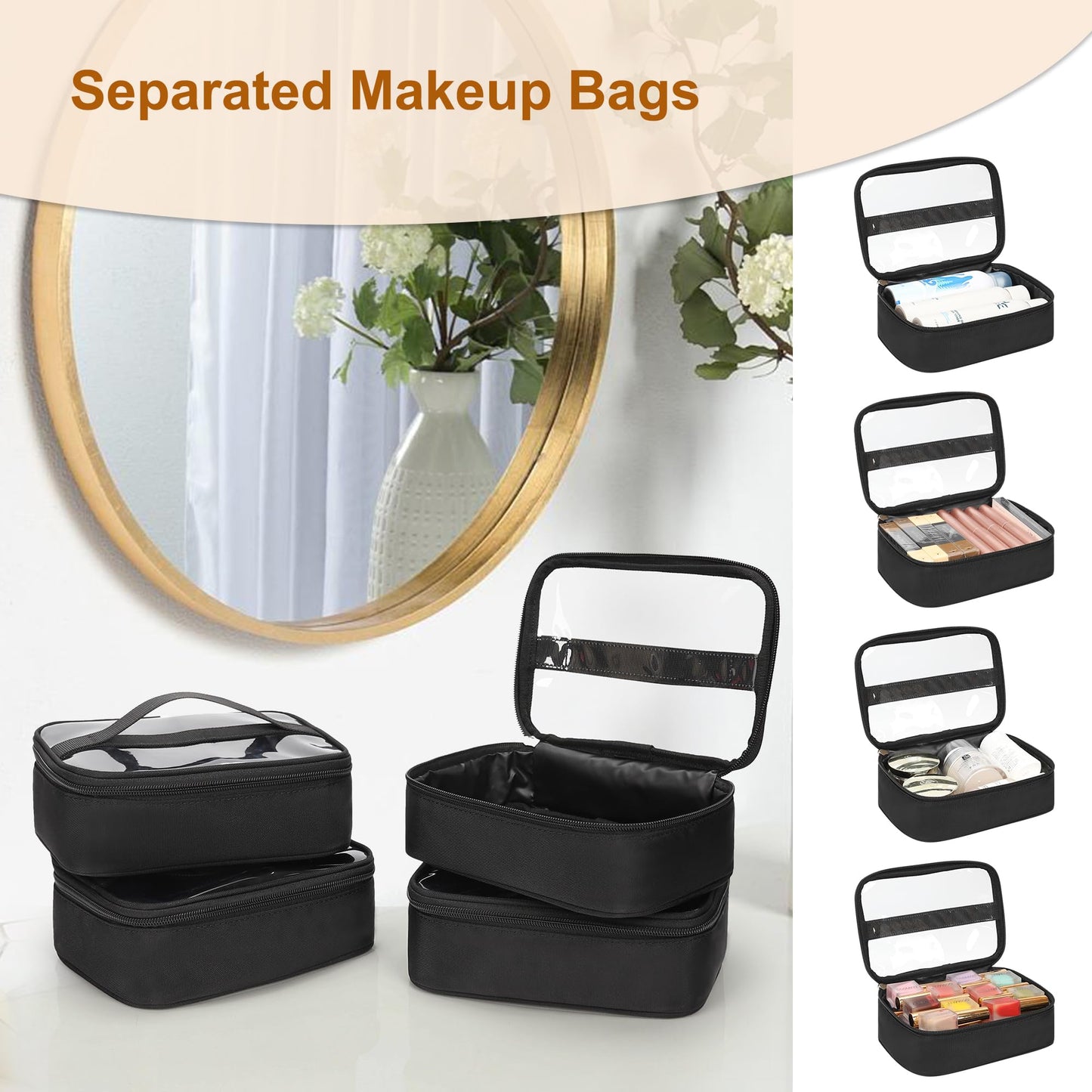 Relavel Rolling Makeup Case with 4 Small Makeup Bags, Large Make Up Travel Organizer with 2 big Wheels, Professional Lockable Makeup Artist Backpack with Adjustable Dividers for Daily Use - Black