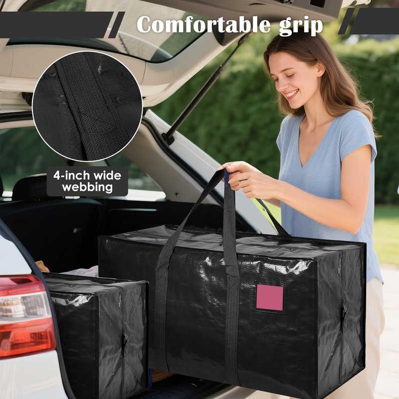 RMOHRO 12 Pack Moving Bags with Full-Open Side Zipper, Extra Large 93L Heavy Duty Waterproof Foldable Storage Totes for College Dorm, Moving & Home Organization Black
