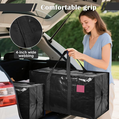RMOHRO 12 Pack Moving Bags with Full-Open Side Zipper, Extra Large 93L Heavy Duty Waterproof Foldable Storage Totes for College Dorm, Moving & Home Organization Black