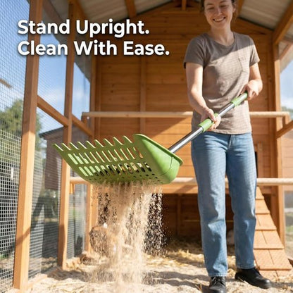 Chicken Poop Scooper - 2-in-1 Coop Scoop & Rake with Adjustable Stainless Steel Handle | 68-Inch No-Bend Cleaning Tool