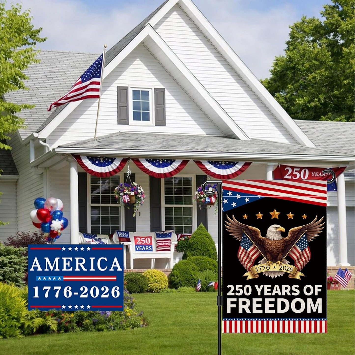 250th Anniversary America Garden Flag - Patriotic Double-Sided Eagle Design | 12x18 Inch Commemorative Banner