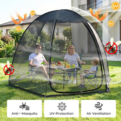 Alvantor® Pop Up Screen House Tent 10x10 FT, Snap-fit Black Mesh Screen Gazebo with Peaked Roof, Portable Screen Room Canopy Shelter with Sandbags for Camping, Backyard, Picnic