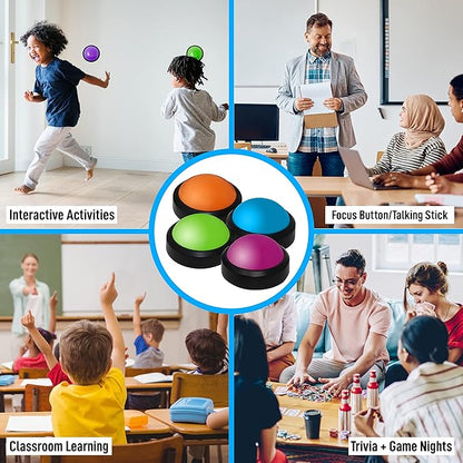 Teacher's Choice 4 Pack Game Buzzers with Unique Loud Sounds for Each Buzzer | Great for Trivia Games Family Feud Jeopardy Competition Spelling Bees and More
